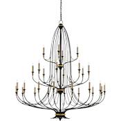 Currey and Company Folgate 28 Light 56-1/2" Wide Wrought Iron Chandelier French Black With Gold Leaf Accents