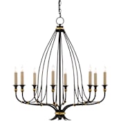 Currey and Company Folgate 8 Light 29" Wide Wrought Iron Chandelier French Black With Gold Leaf Accents