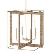 Currey and Company Purebred 4 Light 32-1/4" Wide Cage Chandelier with Decorative Rope Design Contemporary Gold Leaf / Natural Abaca