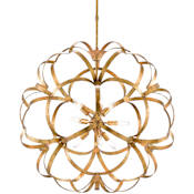 Currey and Company Sappho 9 Light 34" Wide Wrought Iron Globe Chandelier Gold Leaf