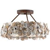 Currey and Company Oyster 3 Light 19" Wide Semi-Flush Ceiling Fixture with Glass and Oyster Shade Textured Bronze