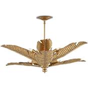 Currey and Company Tropical 6 Light 34" Wide Semi-Flush Ceiling Fixture with Metal Shades Vintage Brass