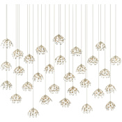 Currey and Company Crystal Bud 30 Light 56" Wide Crystal Linear Pendant Painted Silver / Contemporary Silver Leaf