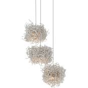 Currey and Company Birds Nest 3 Light 12" Wide Abstract Multi Light Pendant Painted Silver / Clear
