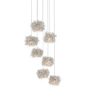Currey and Company Birds Nest 7 Light 17" Wide Abstract Multi Light Pendant Painted Silver / Clear