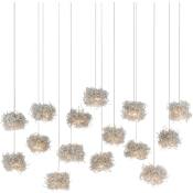Currey and Company Birds Nest 15 Light 48" Wide Abstract Linear Pendant Painted Silver / Clear