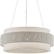 Currey and Company Rousham 6 Light 30" Wide Wrought Iron Drum Chandelier with Paper Shade Beige / Sugar White
