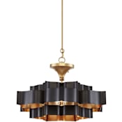 Currey and Company Grand Lotus 20-1/4 Inch Small Black Chandelier Satin Black / Contemporary Gold Leaf