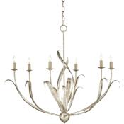Currey and Company Menefee 6 Light 32" Wide Pillar Candle Style Chandelier Silver Granello
