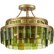 Currey and Company Vintner 3 Light 16" Wide Semi-flush Ceiling Fixture Contemporary Gold Leaf / Green