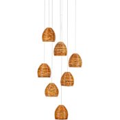 Currey and Company Beehive 7 Light 17" Wide Wood Multi Light Pendant Natural Rattan / Silver