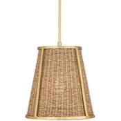Currey and Company Deauville 14" Wide Pendant with Woven Seagrass Shade Natural / Polished Brass