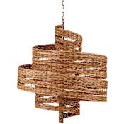 Currey and Company Saisei 5 Light 32" Wide Wrought Iron Abstract Chandelier with Woven Rattan Shade Natural / Khaki