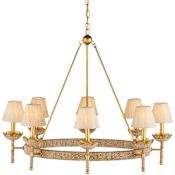 Currey and Company Vichy 8 Light 36" Wide Wrought Iron Ring Chandelier with Fabric Shade Natural / Contemporary Gold Leaf