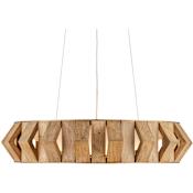 Currey and Company Plunge 30" Wide LED Wrought Iron Drum Chandelier with Wood Shade Toffee / Brass / White