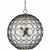 Currey and Company Etude 6 Light 28" Wide Wrought Iron Pendant with Recycled Glass Shade Clear / Satin Black