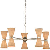 Currey and Company Pennyworth 10 Light 36" Wide Wrought Iron Chandelier with Grasscloth Shades Contemporary Silver Leaf / Contemporary Silver / Natural