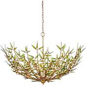 Currey and Company Babylon 8 Light 44" Wide Wrought Iron Chandelier Green / Contemporary Gold Leaf / Contemporary Gold