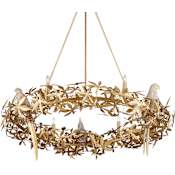 Currey and Company Aviary 6 Light 42" Wide Wrought Iron Candle Style Chandelier Swedish Gold