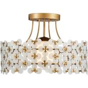 Currey and Company Spring Flower 16" Wide Semi-Flush Drum Ceiling Fixture Frosted / Glossy White / Brass