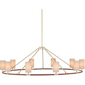 Currey and Company Ellerston 10 Light 63" Wide Pillar Candle Chandelier Saddle Brown / Brushed Brass