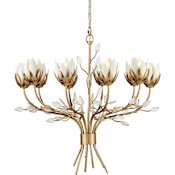 Currey and Company Star Magnolia 10 Light 27" Wide Chandelier Antique Brass / White / Clear