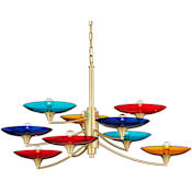 Currey and Company Veneto 9 Light 41" Wide Taper Candle Chandelier Blue / Yellow / Red / Polished Brass