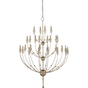 Currey and Company Paradox 42" 28 Light Large Chandelier with Optional Customizable Shades Silver Granello / Gold Leaf