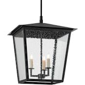 Currey and Company Bening 3 Light 17" Wide Outdoor Wrought Iron Pendant Midnight