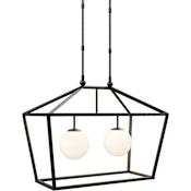 Currey and Company Denison 2 Light 36" Wide Outdoor Wrought Iron Pendant Black / Frosted White