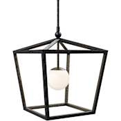 Currey and Company Denison 18" Wide Outdoor Wrought Iron Pendant Black / Frosted White