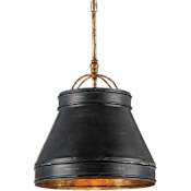 Currey and Company Lumley 1 Light Pendant with Rimmed Wrought Iron Shade French Black / Pyrite Bronze