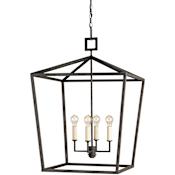 Currey and Company Denison 26" Wide 4 Light Chandelier In Lantern Style Wrought Iron Frame Mole Black