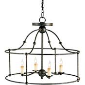 Currey and Company Fitzjames 4 Light Pendant with Wrought Iron Frame Mayfair