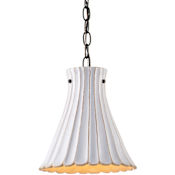 Currey and Company Jazz 1 Light Pendant with Terracotta Fluted Shade Satin Black / White Crackle