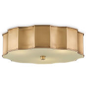 Currey and Company Wexford 3 Light Flush Mount Ceiling Fixture with Opaque Glass Shade Antique Brass