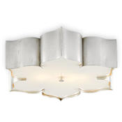 Currey and Company Grand Lotus 2 Light 19" Wide Flush Mount Ceiling Fixture Silver Leaf