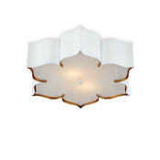 Currey and Company Grand Lotus 2 Light 19" Wide LED Flush Mount Ceiling Fixture Sugar White / Contemporary Gold / Gaux Alabaster