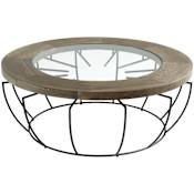 Cyan Design Crater 48" Diameter Iron, Glass, and Wood Coffee Table Noir