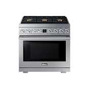 Dacor Transitional 36 Inch Wide 6.3 Cu. Ft. Slide In Dual Fuel Range with Dual Four-Part Pure Convection Silver Stainless