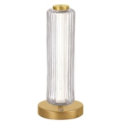 Dainolite Ramona 15" Tall LED Column Table Lamp with Clear, Ribbed Glass Shade Clear / Aged Brass