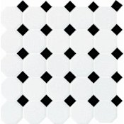 Daltile Octagon with Dot - 2" x 2" Octagon Wall & Floor Tile - Varied Tile Visual - Sold by Sheet White / Black