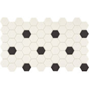 Daltile Keystones - 2" x 2" Hexagon Floor and Wall Tile - Unpolished Visual - Sold by Sheet (1.75 SF/Sheet) White With Black Dot