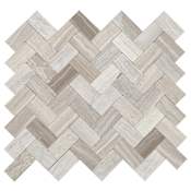 Daltile Minute Mosaix - 11-3/16" x 11-13/16" Herringbone Mosaic Wall Tile - Honed Limestone Visual - Sold by Sheet (0.76 SF/Sheet) Chenille White