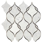 Daltile Lavaliere - 12" x 13" Sheet Arabesque Mosaic Wall Tile - Light Polished Marble Visual - Sold by Sheet Carrara White / Black Antique Mirror