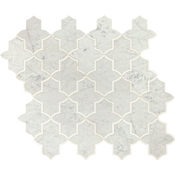 Daltile Lavaliere - 12" x 13" Sheet Arabesque Mosaic Floors and Wall Tile - Light Polished Marble Visual - Sold by Sheet Carrara White / Thassos White
