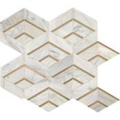 Daltile Lavaliere - 14" x 12" Sheet Varied Deco Mosaic Wall Tile - Matte Marble Visual - Sold by Sheet Alluring White / Brass