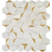 Daltile Lavaliere - 14" x 15" Sheet Hexagon Mosaic Wall Tile - Matte Marble Visual - Sold by Sheet Alluring White / Brass