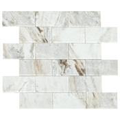 Daltile Simplystick Mosaix - 11" x 11" Brick Mosaic Wall Tile - Polished Marble Visual - Sold by Sheet (0.97 SF/Sheet) Daphne White