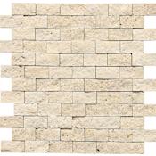 Daltile Travertine - 1" x 2" Brick Joint Mosaic Wall Tile - Textured Travertine Visual - Sold by Sheet (1 SF/Sheet) Mediterranean Ivory